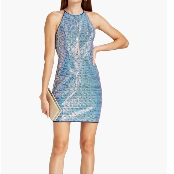 AIDAN Mattox Sequin Halter Mini Dress with Cutout Sz 10 - Picture 3 of 17